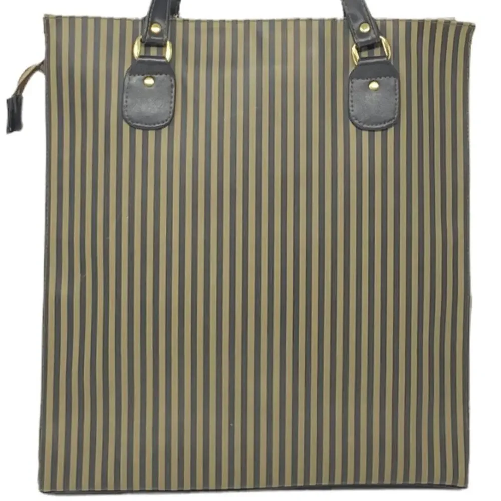 Ladies Large Tote Bag Purse ~ Khaki Green Tan & Black Stripe ~ Shopping HandBag